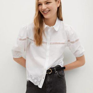 MANGO COTTON BLOUSE WITH OPENWORK DETAIL